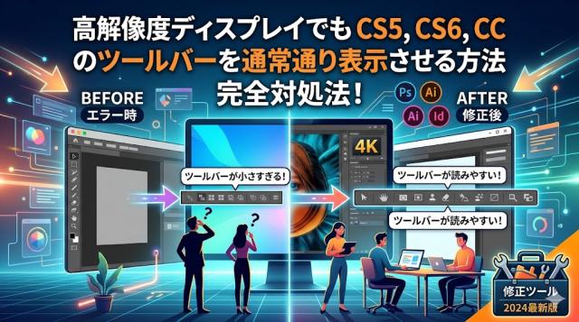 高解像度ディスプレイでもCS5、CS6、CCのツールバーを通常通り表示できます。