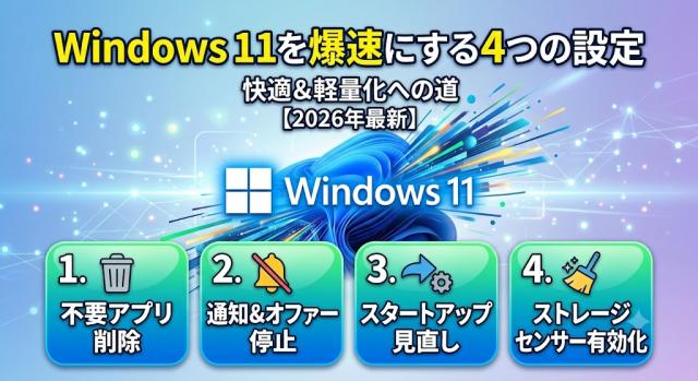 【2026年最新】Windows 11が重い？購入後・アップデート後に絶対やるべき爆速化設定4選と公式改善ロードマップ